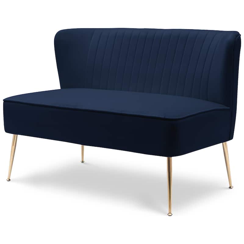 Farrah Upholstered Velvet Polyester 46" Wide Loveseat - Armless/ Scalloped Back
