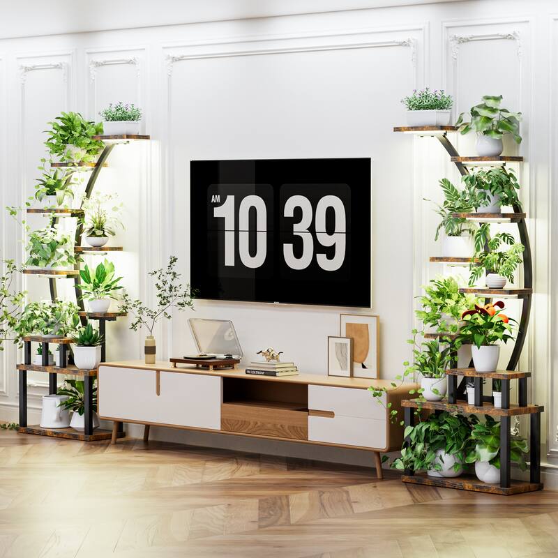 (2PCS)Plant Stand with Grow Lights, 9 Tiered Metal Plant Shelf, 63" Tall Plant Stand, Large Plant Rack Display Shelves