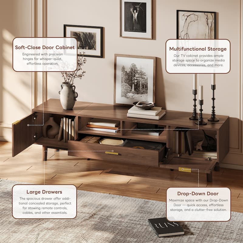 Wood TV Stand TV Cabinet with Soft-Closing Door and Cabinet