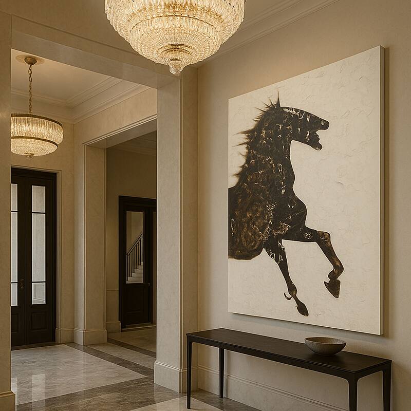 Hand Painted Galloping Horse Neutral Tones Textured Canvas Wall Art