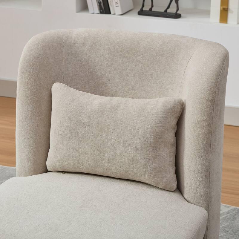 Chenille Upholstered Swivel Accent Chair, Armless Sofa Chair with Pillow, Lounge Reading Chair with Metal Base