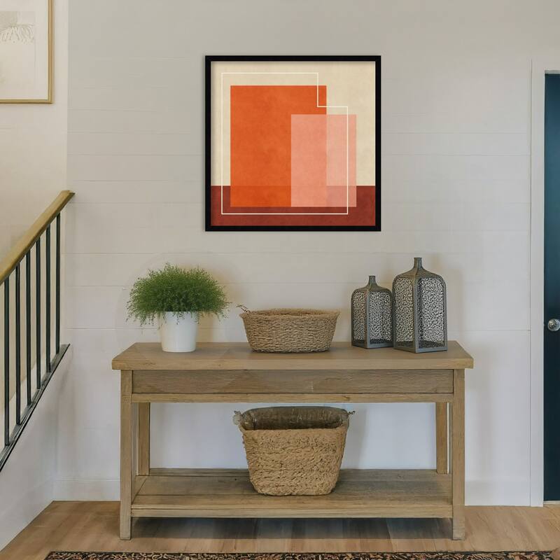 Red Squares by Sarah Leonard Wood Framed Wall Art Print