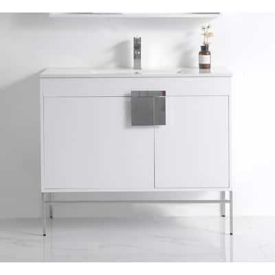40" Tennant Brand Kuro Minimalistic White Bathroom Vanity With Medicine Cabinet