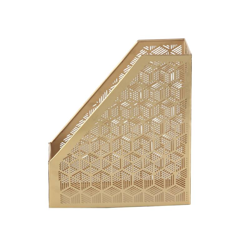 Metal Geometric Single Slot Magazine Holder with Laser Carved Design - Gold - Roche River Decor