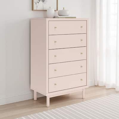 Viso Tall Dresser Chest, 5 Drawers, Champagne, Retro Blush Pink Finish