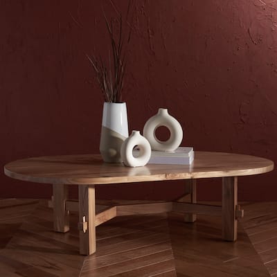 SAFAVIEH Couture Tabytha Elm Wood Oval Coffee Table. - 60 in. W x 32 in. D x 16 in. H