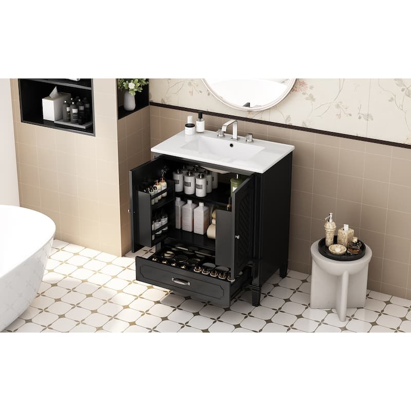 Free Standing Wall Cabinet, 30" Bathroom Vanities with Ceramic Sink, Drawers and Storage Soft-closing Door Shelf