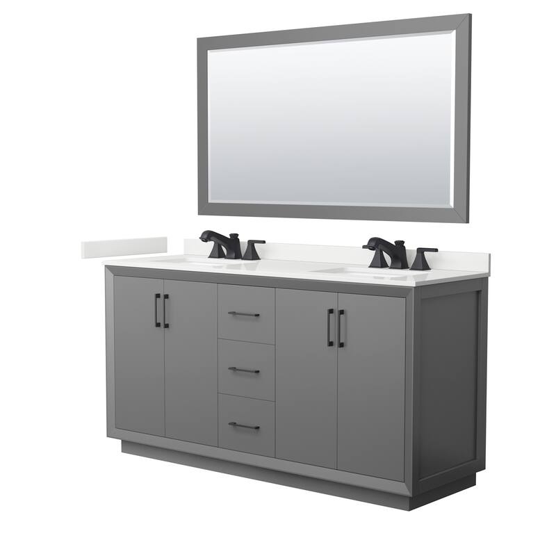 Wyndham Collection WCF414166D-QTZ-US3M58 Strada 66" Free Standing - Dark Gray / White Quartz Top / Matte Black
