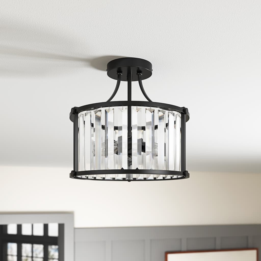 Modern 3-Light Semi Flush Mount Crystal Ceiling Lamp for Kitchen Bedroom Foyer