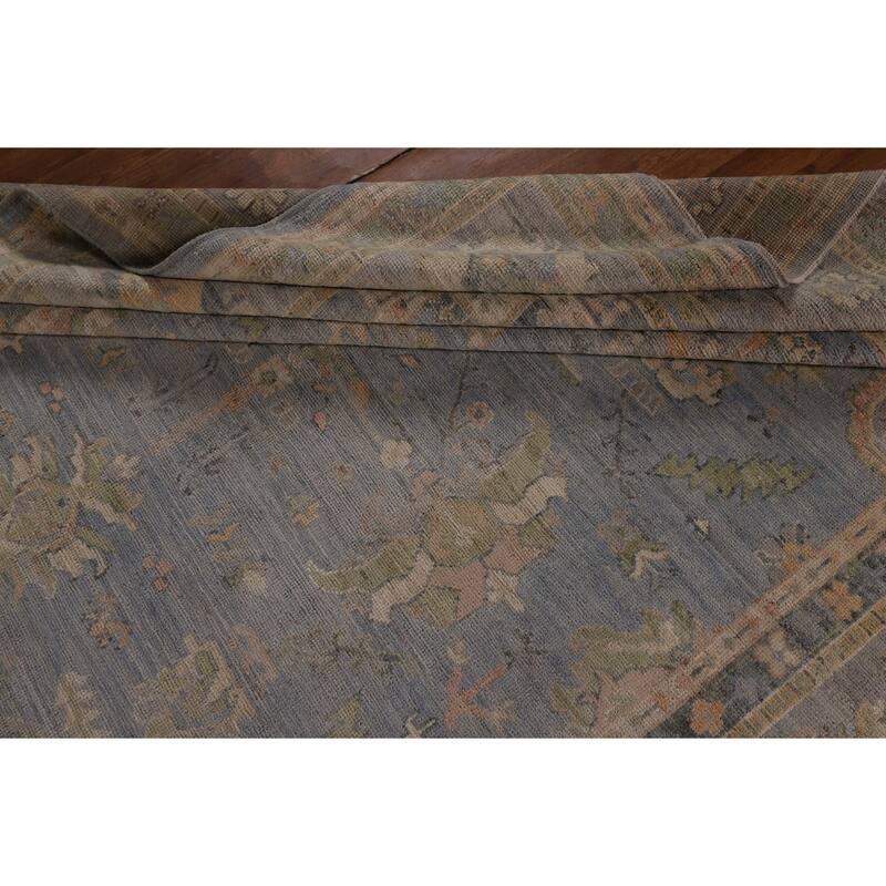 Light Blue Oushak Vegetable Dye Turkish Area Rug Handmade Wool Carpet - 8'5"x 9'11"