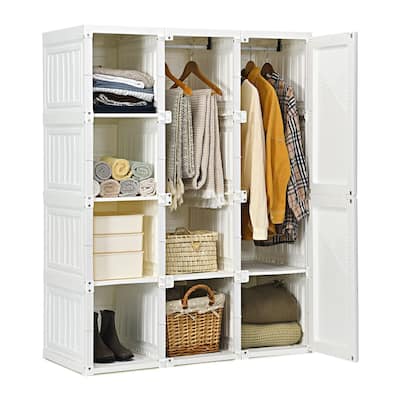Portable Wardrobe Closet, Foldable Clothes Organizer, Cubby Storage, Hanging Rods, Magnet Doors, Folding Bedroom Armoire
