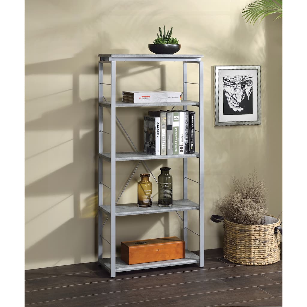 Versatile Metal and Wood Bookshelf with Multiple Compartments