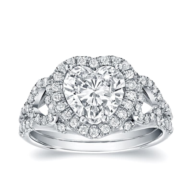 Auriya 18k Gold 1 7/8cttw Heart Shape Halo Diamond Engagement Ring Certified (D-E, VS1-VS2)