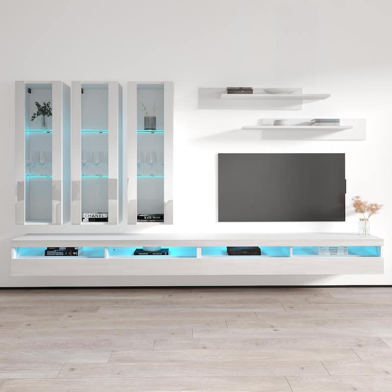 Fly E3 35TV Wall Mounted Floating Modern Entertainment Center - White