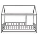 preview thumbnail 68 of 71, Floor Wooden Bed with House Roof and Fence Guardrails for Kids' Bedroom