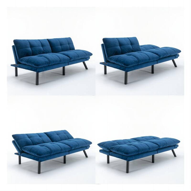 Velvet Sofa Bed with Adjustable Armrest and Backrest