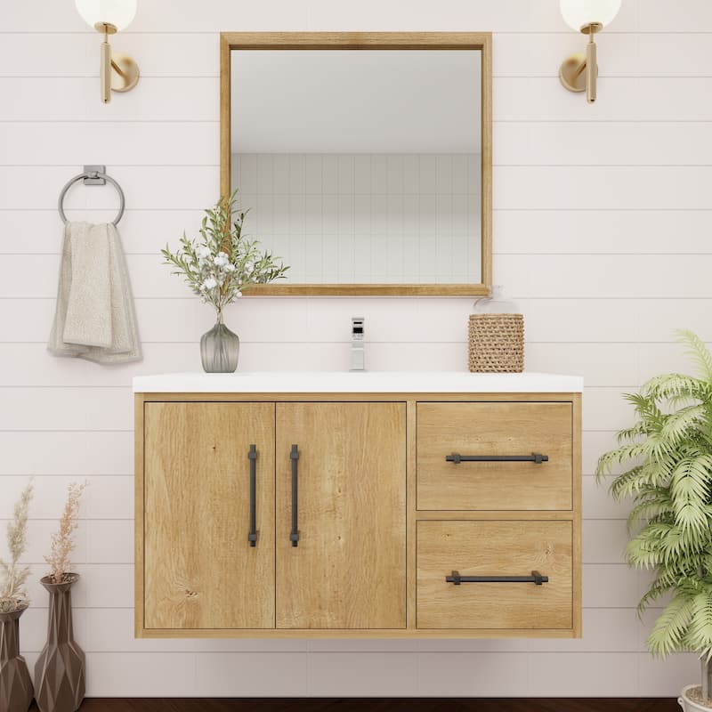 Victoria 36'' R Wall-mounted Vanity with Reinforced Acrylic Sink - 35.5 - Oak Finish - Oak