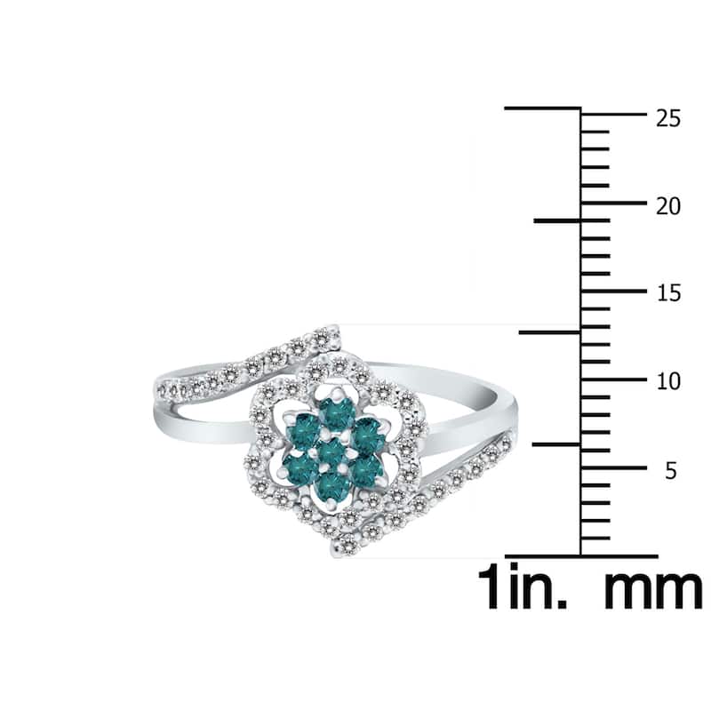 Marquee Blue and White Diamond Flower Ring in 10k White Gold
