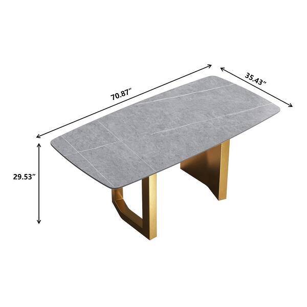 Modern Sintered Stone Dining Table W/ Curved Golden Metal Legs - Bed ...