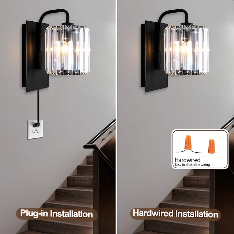 Armed Sconce Crystal Black Wall Sconces Modern Bathroom Vanity Lights