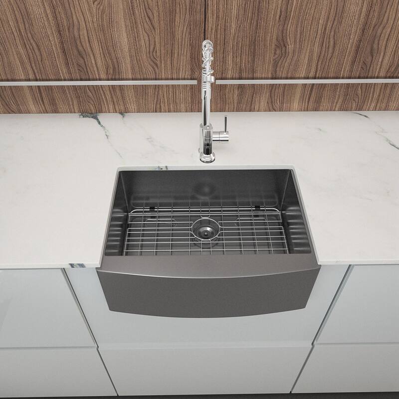 24-in Matte Black Stainless Steel Farmhouse Apron-Front Kitchen Sink