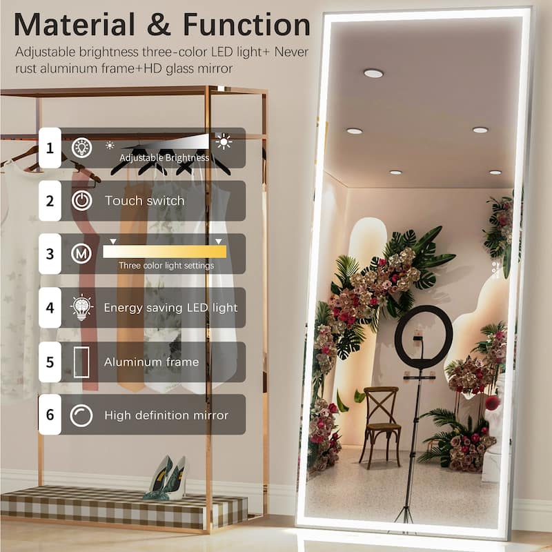 Rectangular Framed Wall Mounted LED Bathroom Vanity Mirror - 32" X 72"