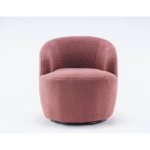 Teddy fabric swivel accent armchair with black powder coating metal ring