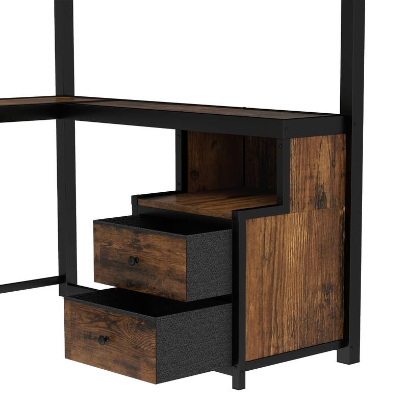 Queen Loft Bed with Desk and Storage, Metal Frame, No Box Spring Needed