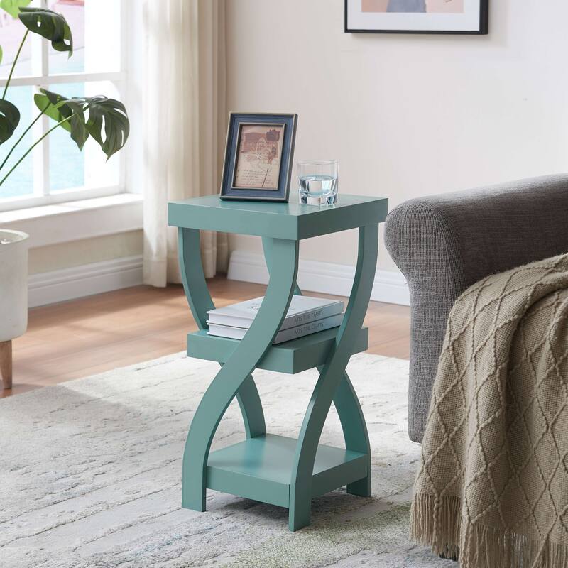 2 Tier Side End Table with Storage Shelf, Teal