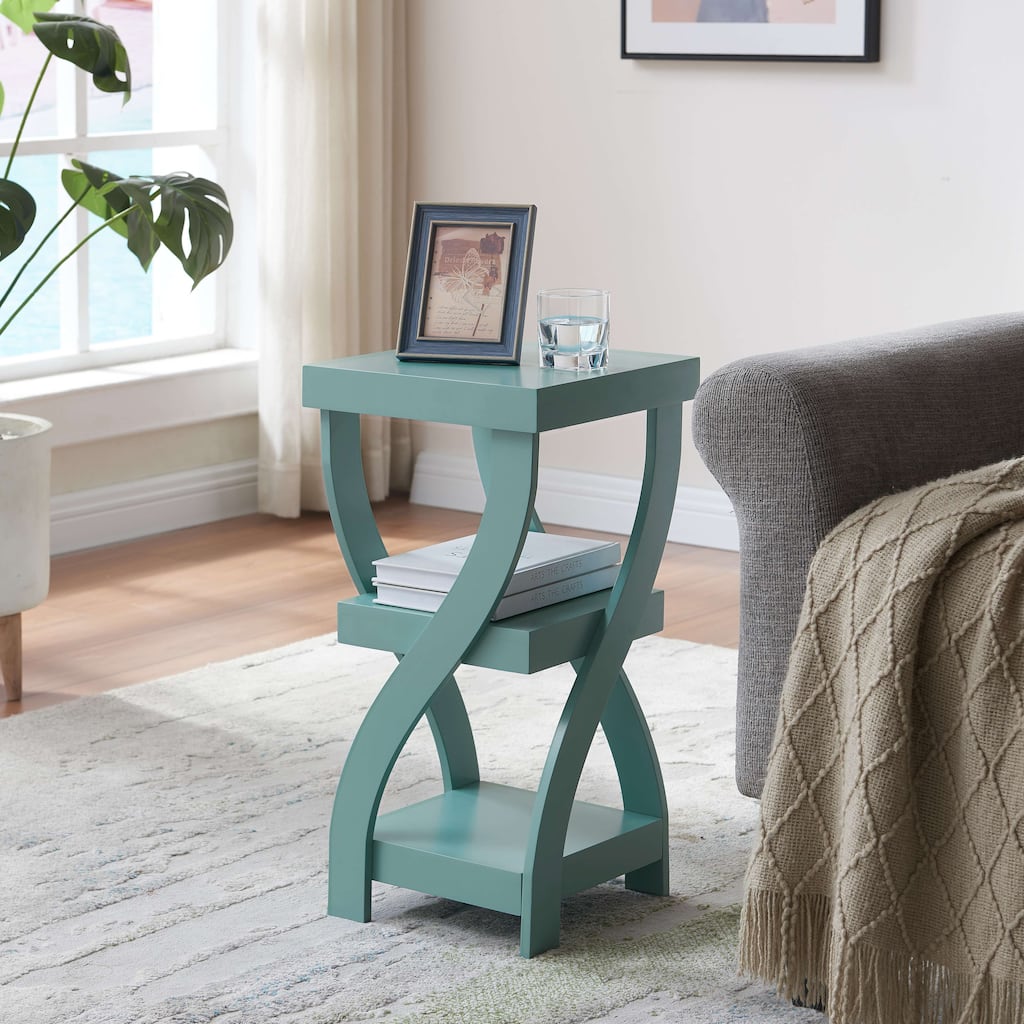 2 Tier Side End Table with Storage Shelf, Teal