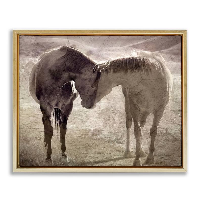 Stupell Muted Horse Pair Hugging Framed Floater Canvas Wall Art Design By Steve Toole - 31 x 25 - Gold