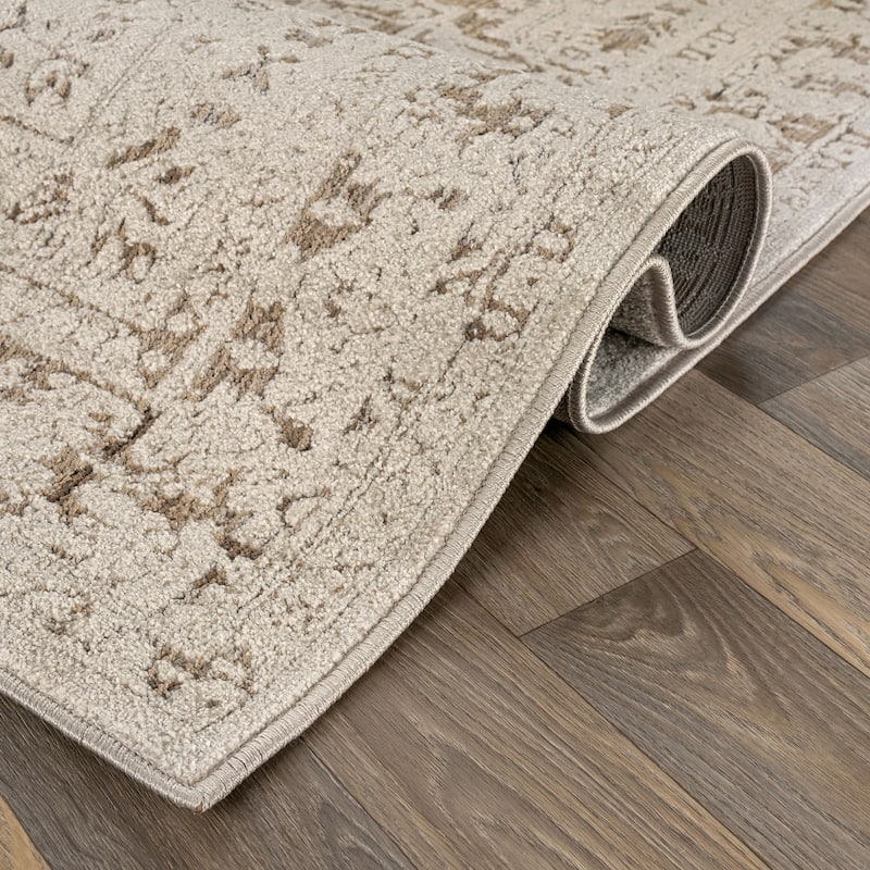 World Rug Gallery Textured Medallion Earth Beige Indoor High-Low Area Rug