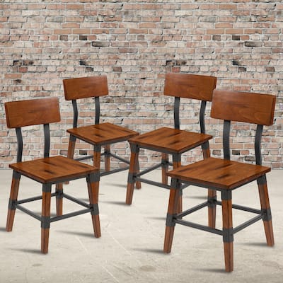 4 Pack Commercial Grade Rustic Antique Industrial Style Wood Dining Chair
