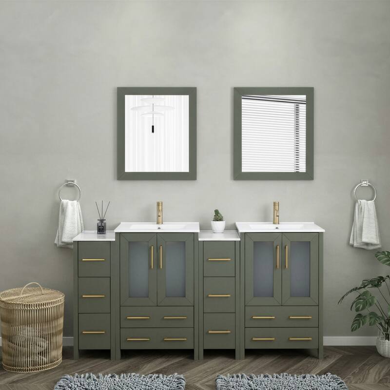 Vanity Art 72 in. Double Sink Bathroom Vanity with Top and Mirrors - 72 X 18.1 X 35.8 - Vintage Green