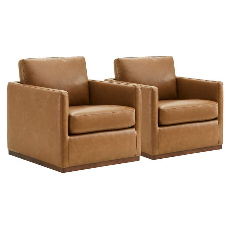 Spruce & Spring Shane Modern Swivel Accent Arm Chair - Set of 2 - Saddle Brown-Faux Leather