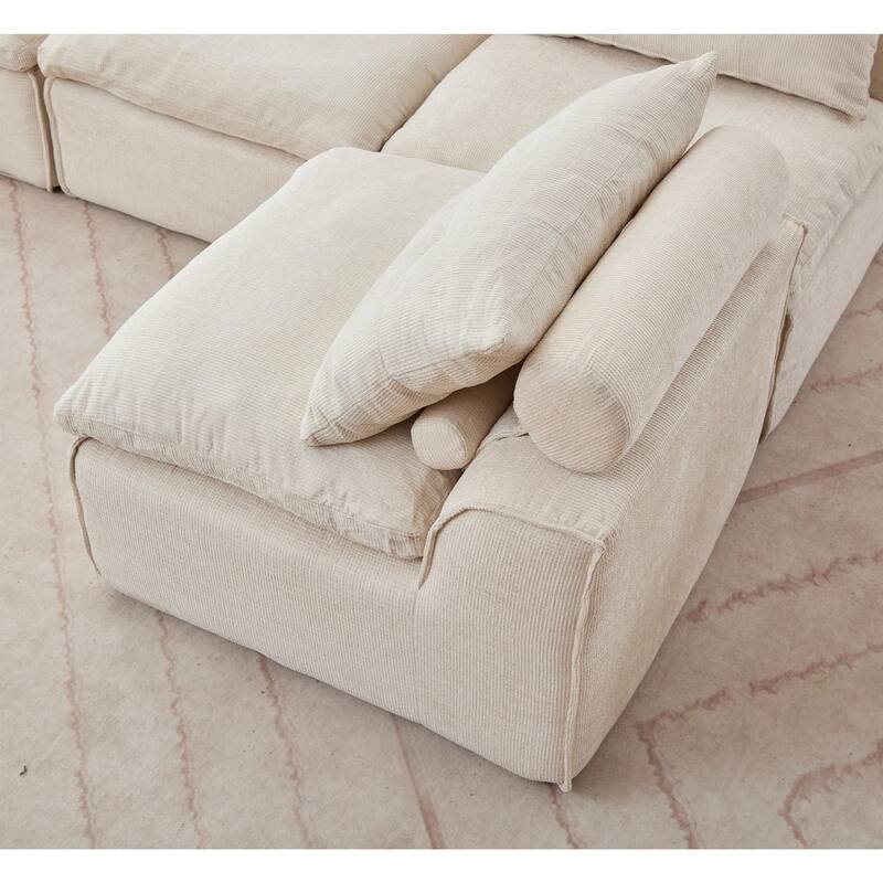 Armless Modular Upholstered Sofa with Lumbar Pillow, Compact Chenille Fabric Sofa Chair for Apartment Small Spaces