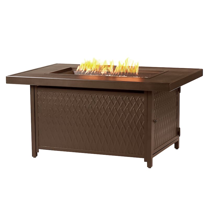Rectangular 48 in. x 36 in. Aluminum Propane Fire Pit Table, Glass Beads, Two Covers, Lid, 57,000 BTUs - N/A - Brown