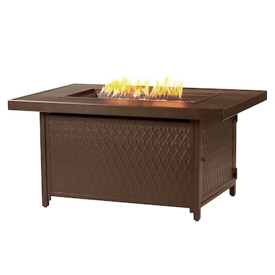 Rectangular 48 in. x 36 in. Aluminum Propane Fire Pit Table, Glass Beads, Two Covers, Lid, 55,000 BTUs - N/A