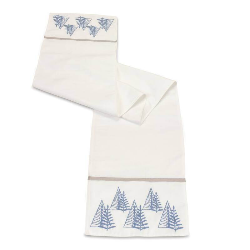 72" White Embroidered Pine Tree Christmas Table Runner