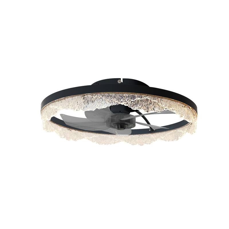 Flush Mount Ceiling Fan with Lights and Remote, 20 Inch Acrylic Light Ring Ceiling Fan Chandelier for Bedroom Living Room