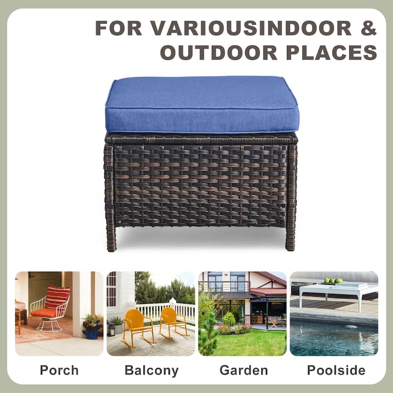 Gymojoy Patio PE Rattan Ottoman with Cushion