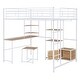 preview thumbnail 5 of 7, Full Size Metal Loft Bed with Desk and Stool, Wood Kids Bed Frame with Open Wardrobe, Shelves and Cabinet for Bedroom, White