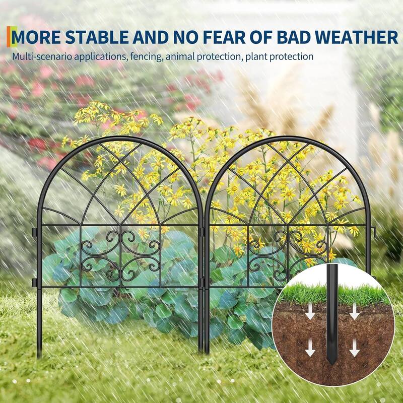 4 Panel Rustproof No Dig Garden Fence for Yard Decor, Pet Barrier