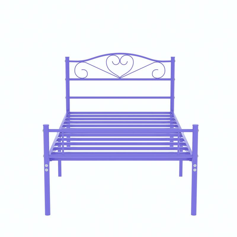 VECELO Twin Size Metal Bed Frame Set of 2, Heavy Duty Platform Beds with Headboard, No Box Spring Needed, Under Bed Storage