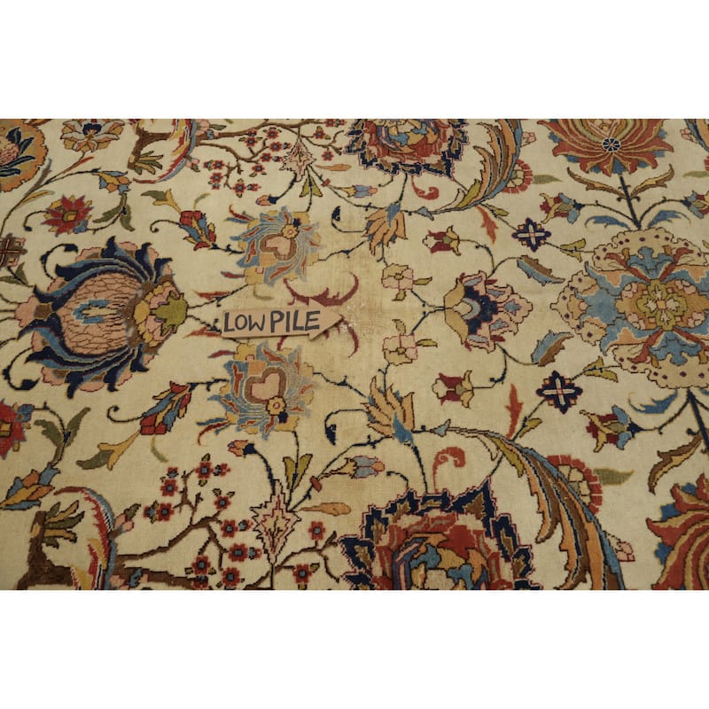 Hand Knotted Oriental 100% Wool Carpet Traditional Floral Beige & Ivories Tabriz Area Rug - 13' 7'' X 10' 4''