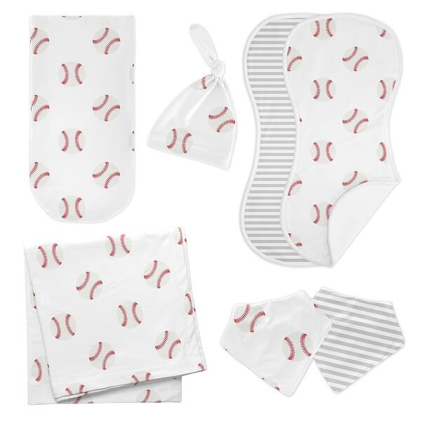 slide 2 of 6, Baseball Sports Collection 7-piece Newborn Baby Layette Set - Red and White Americana