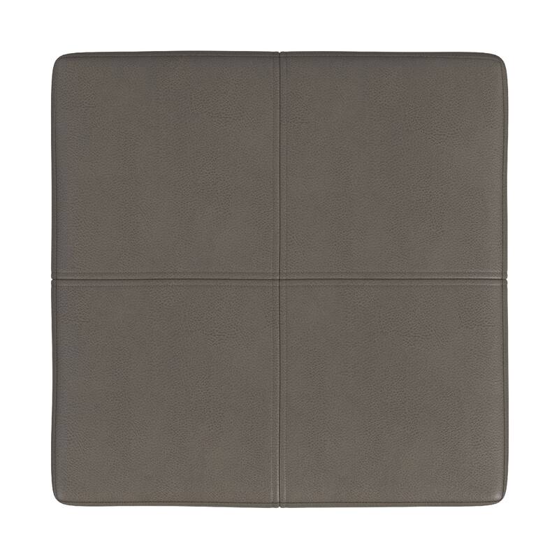 Kai Ottoman Footstool, Gray Faux Leather, Black Metal, 18 Inch Square