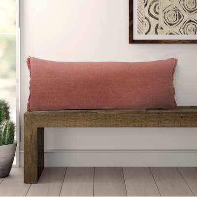Sevita Light Pink Solid Stonewash Throw Pillow with Fringe