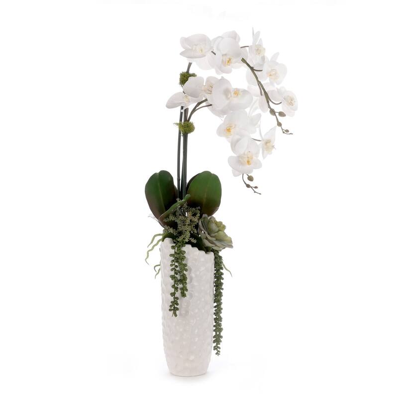 Real Touch White Orchid Flower Arrangement in White Vase