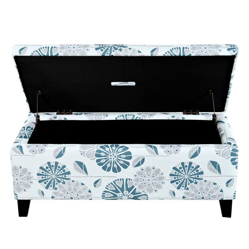 Roomfitters Upholstered Storage Ottoman Bench with Hinged Lid, Floral Fabric Accent Seat for Living Room or Bedroom